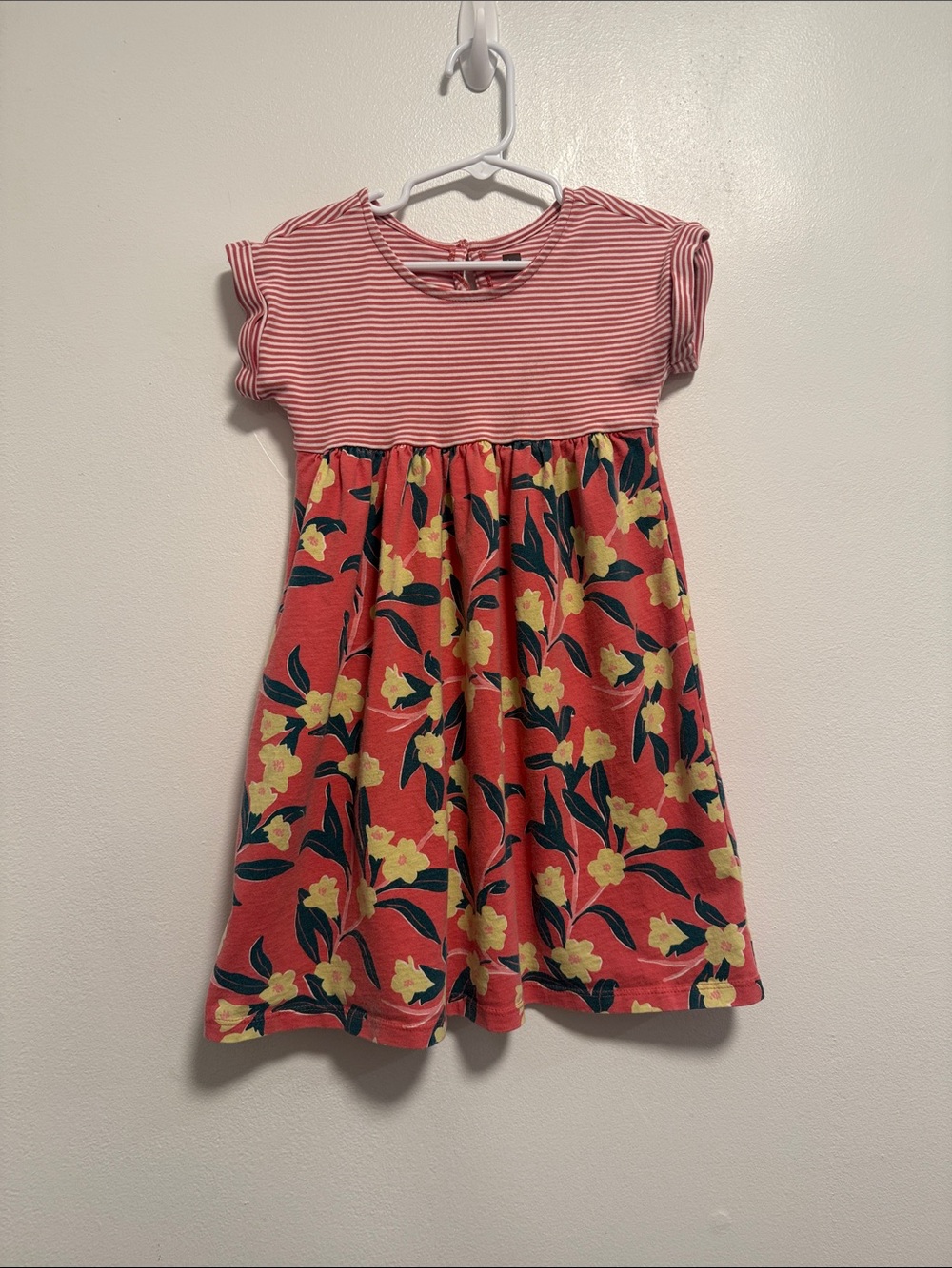 Tea Collection Coral Stripe Top Floral Skirt Dress